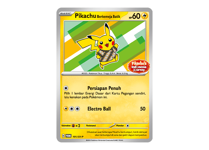 Sealed Promo Pack Pokemon Indonesia Pikachu Berkemeja Batik 101/SV-P Greg's Game Shop Sealed Promo Pack Pokemon Indonesia Pikachu Berkemeja Batik 101/SV-P Greg's Game Shop